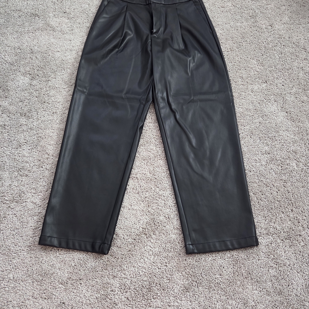 Calvin Klein Black Faux Leather Wide-Leg Pants